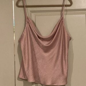 Blush pink cowl neck satin tank top